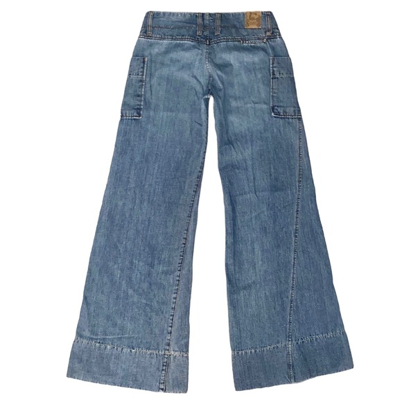 0 XS VTG Y2k Candies Denim Bell Bottom Wide Leg Flare Side Pocket Low Rose Jeans - Picture 5 of 11